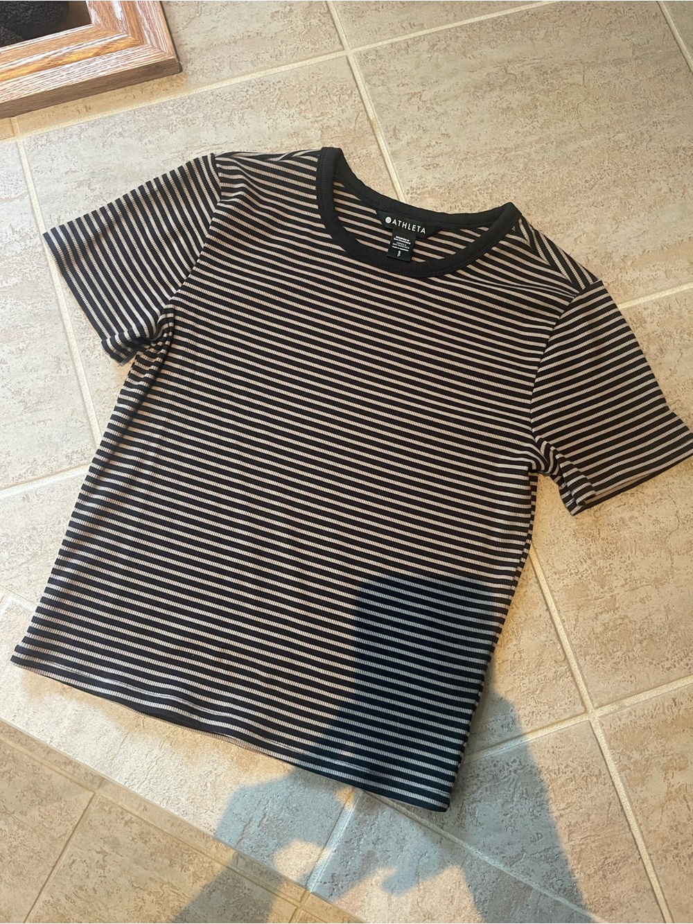 Athleta Womens Black and Cream Stripe Tee